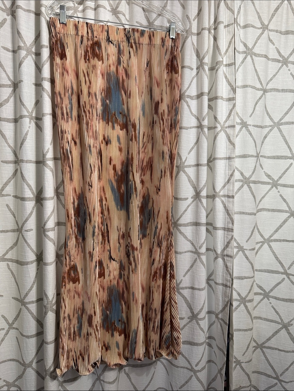 Pleated Floral Print Maxi Skirt - Beige Blue
